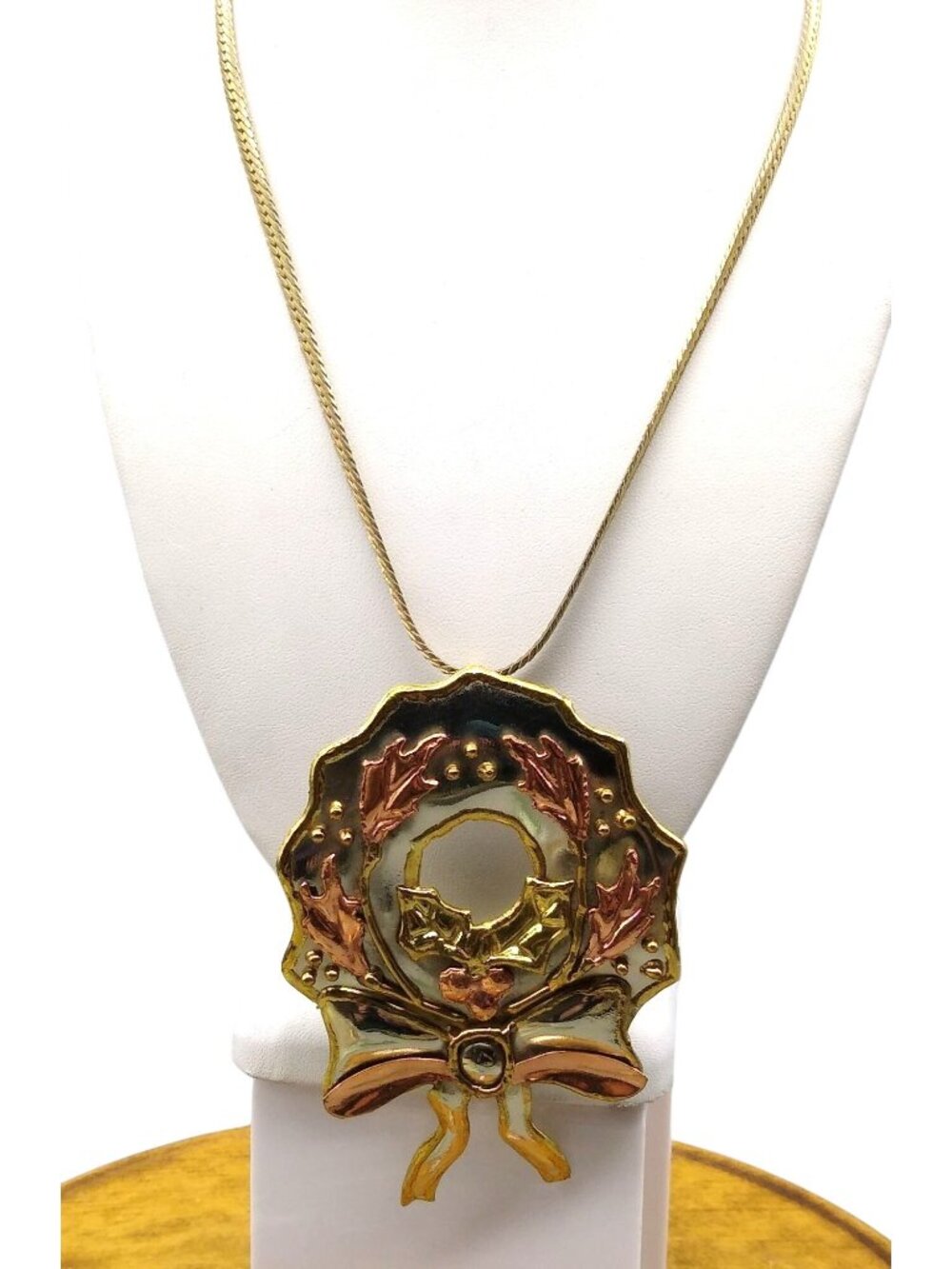 Vintage Mixed Metals Wreath Pendant Brooch, Oversized Christmas Winter Holiday